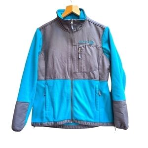 Fleece Jacket, Full Zip with Zip Pockets, Blue and Grey, Size Large